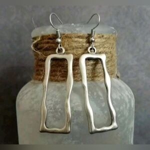 Silver Rectangular Dangle Earrings